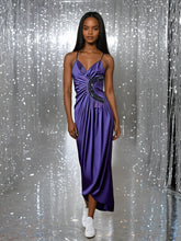 Load image into Gallery viewer, Vintage 1970s Studio 54 Purple Slinky Maxi Dress Lucille Golden Vintage Party Dresses 

