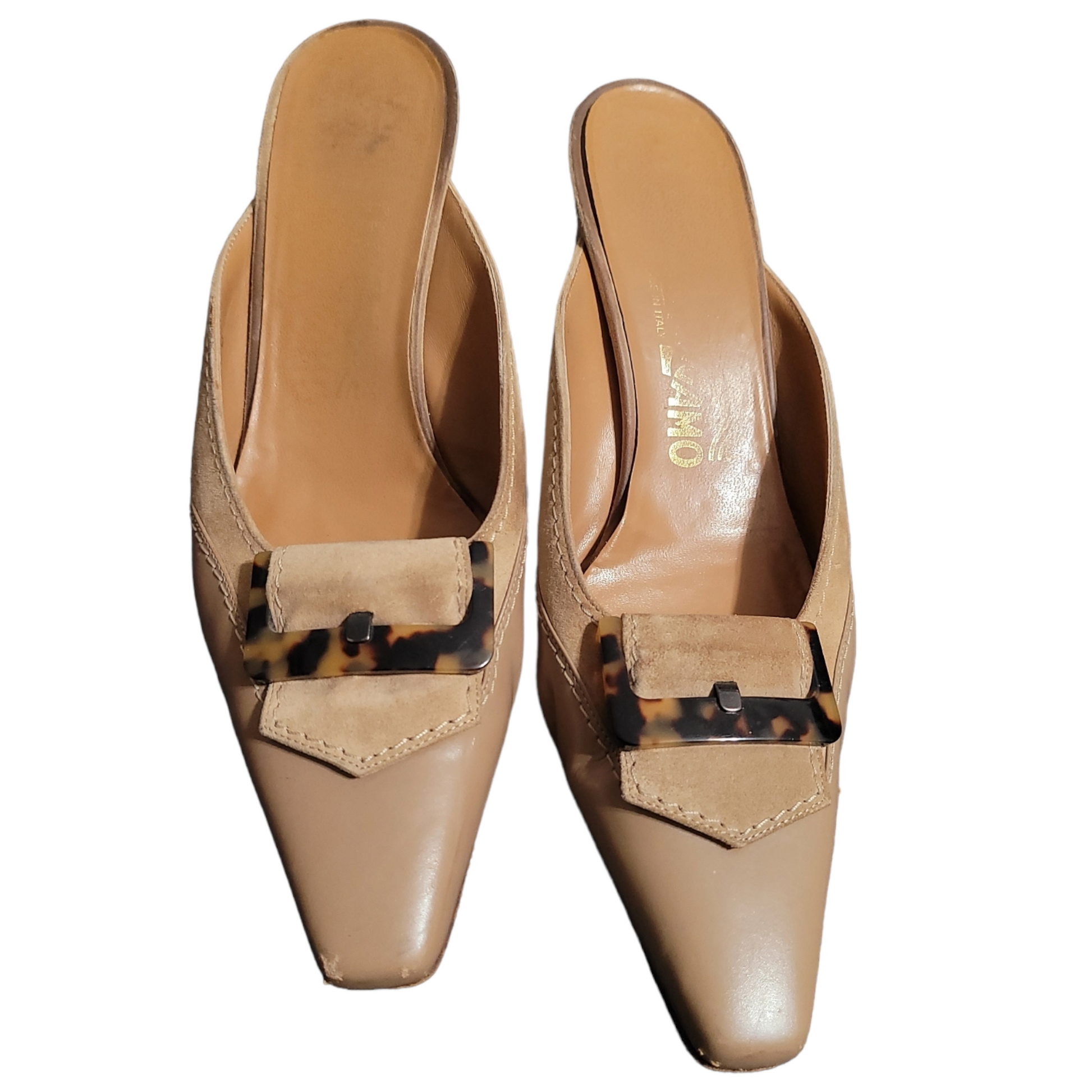 1990s Vintage Salvatore Ferragamo Slide in Mules -Vintage Kitten Heels-Lucille Golden Vintage Shoes 