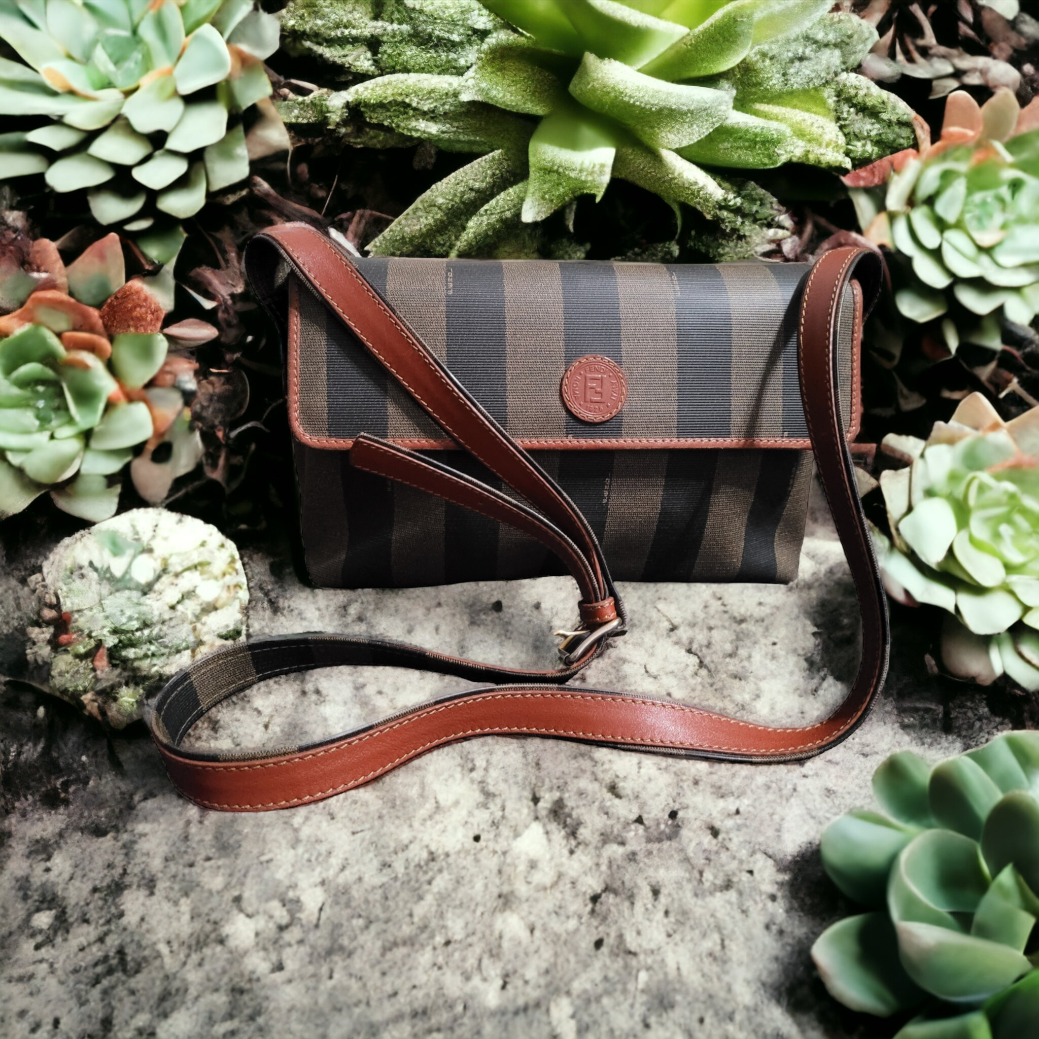 80s Fendi Pequin Stripe Crossbody Bag