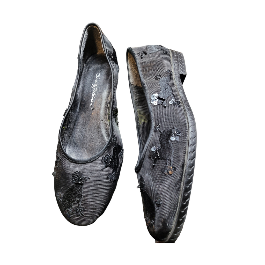 1990s Vintage Beverly Feldman Mesh Ballet Flats Sequin Poodles Lucille Golden  Vintage