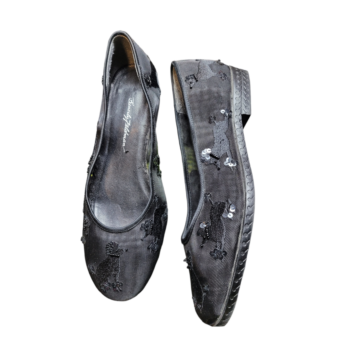 1990s Vintage Beverly Feldman Mesh Ballet Flats Sequin Poodles Lucille Golden  Vintage