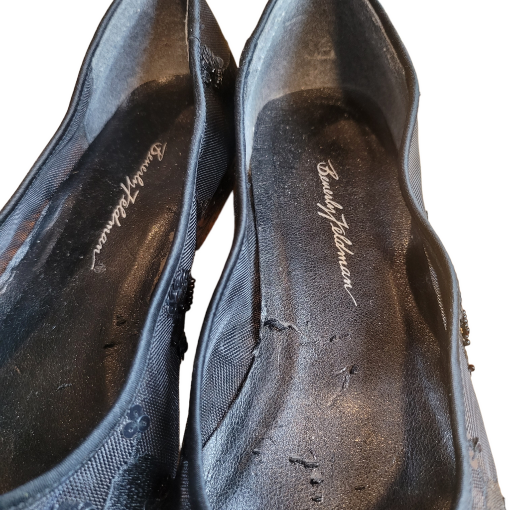 90s Beverly Feldman Vintage Mesh Ballet Flats with Sequin Poodles Size 8.5
