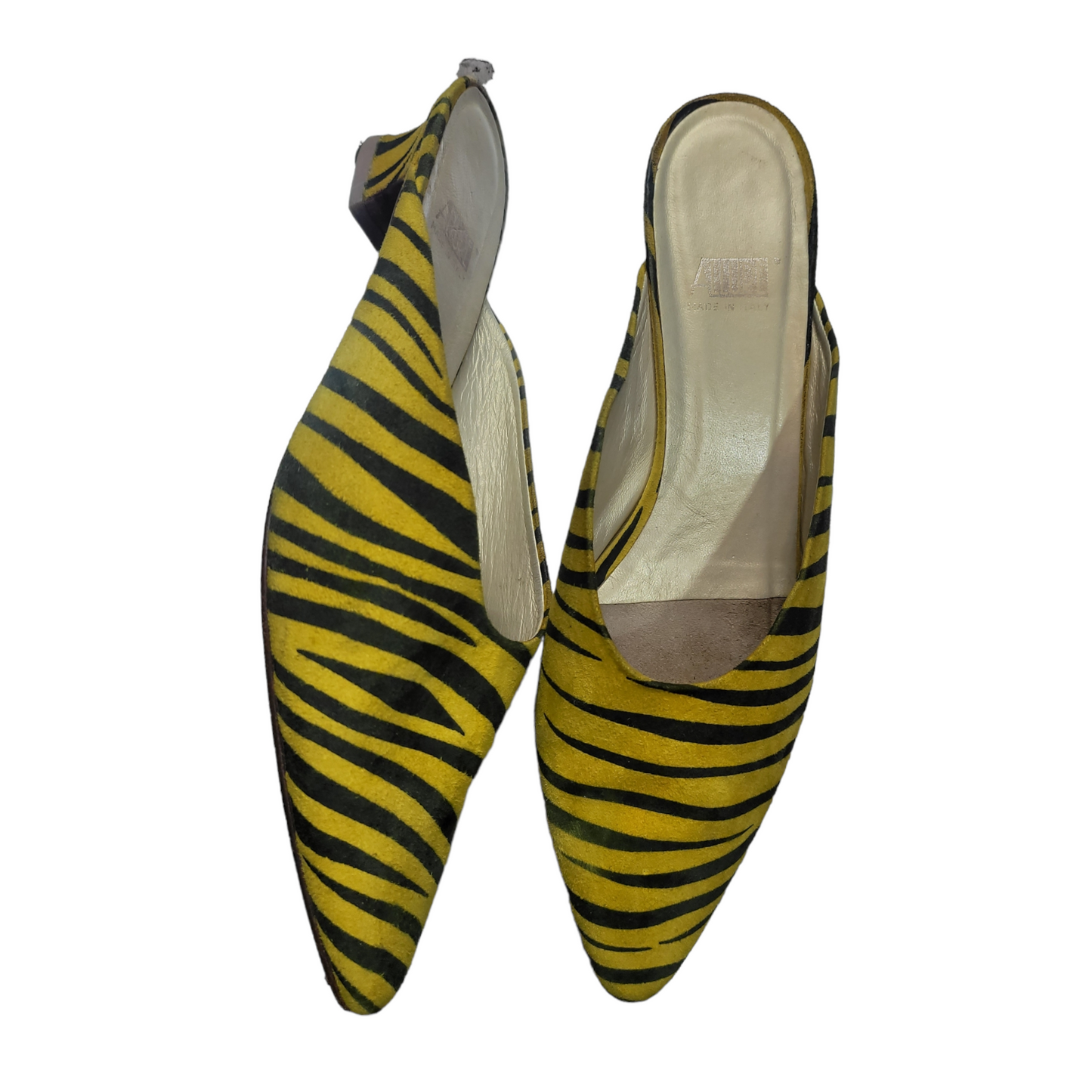 90s Vintage Zebra Stripe Kitten Heel Mules Size 9