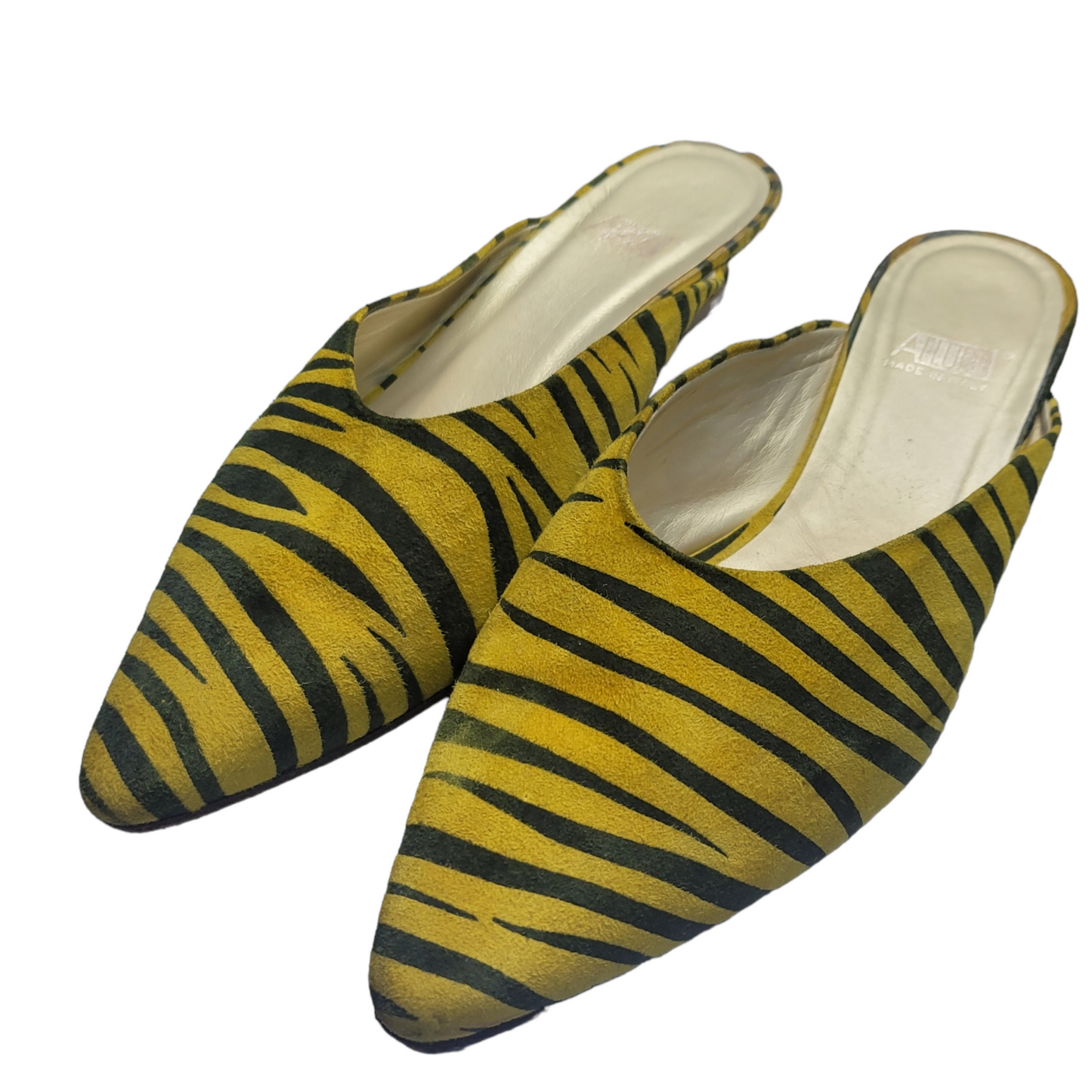 90s Vintage Zebra Stripe Kitten Heel Mules Size 9