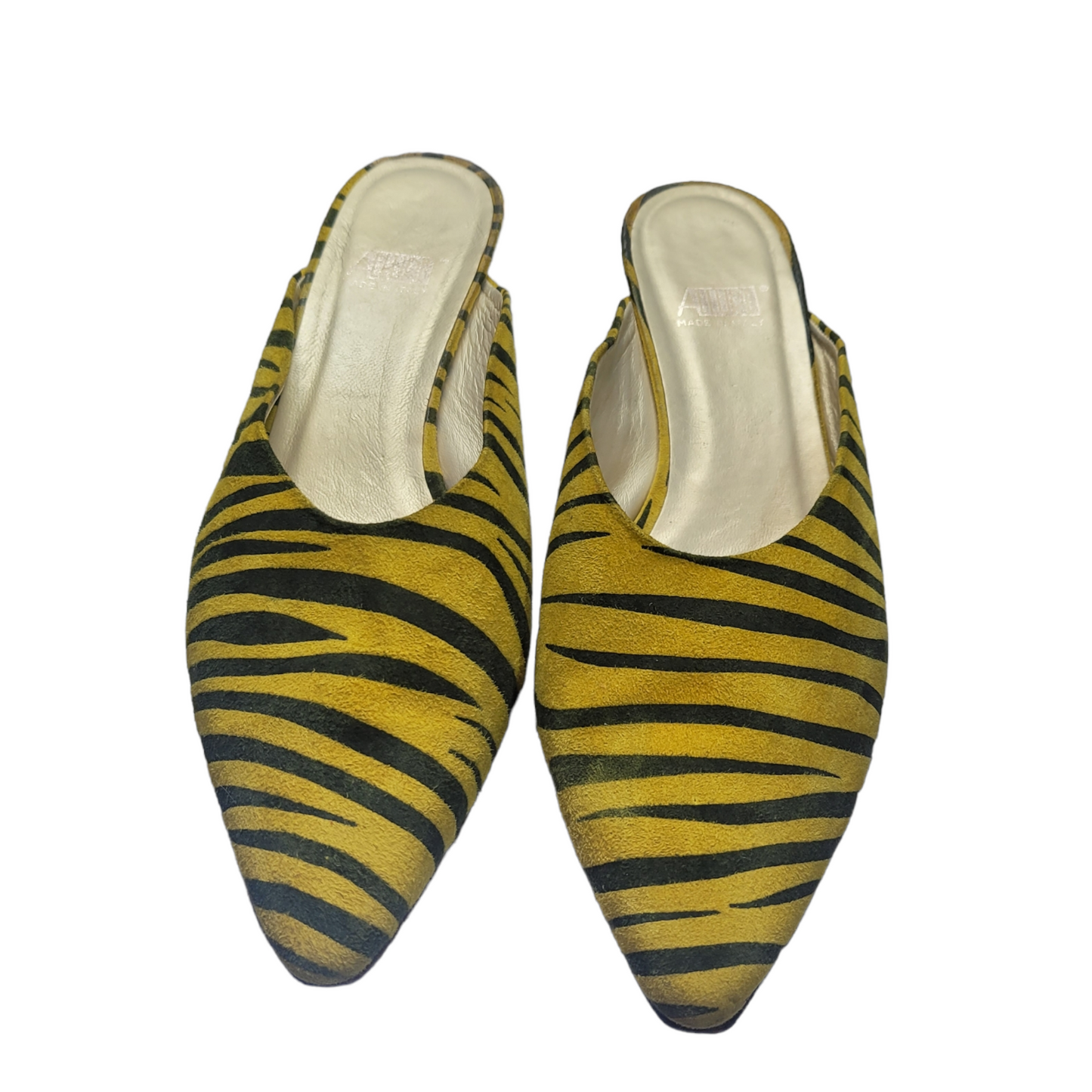 90s Vintage Zebra Stripe Kitten Heel Mules Size 9