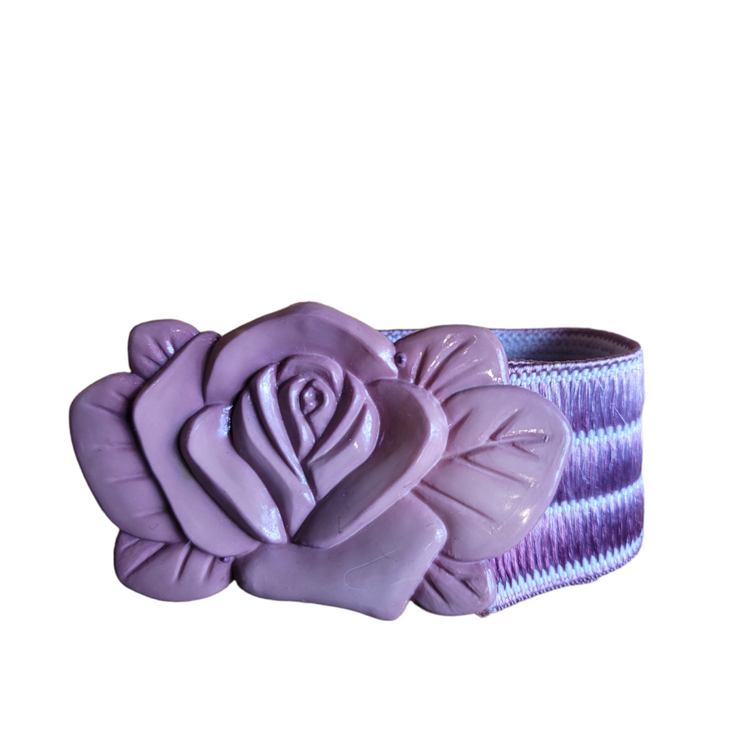 70s Vintage Stretch Band Belt With 3D Flower OSFM