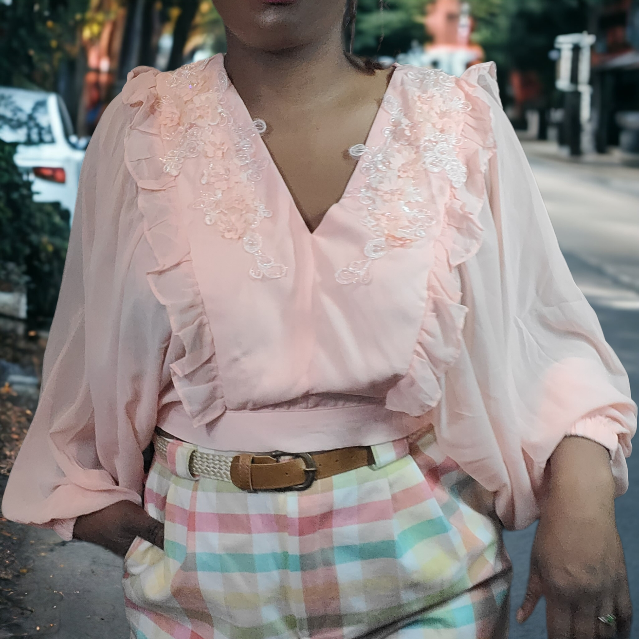 Bishop Sleeve Crop Blouse Size L