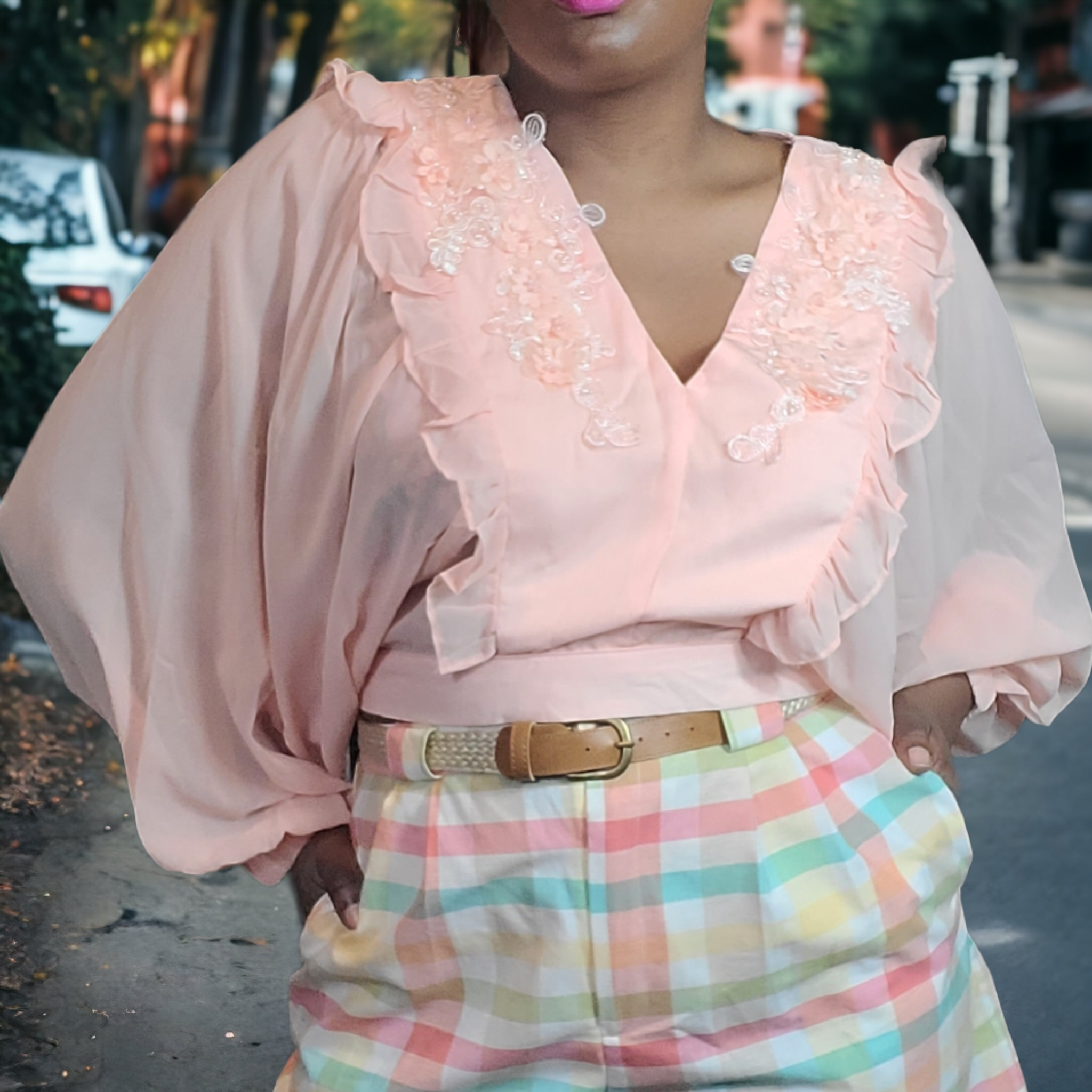 Bishop Sleeve Crop Blouse Size L