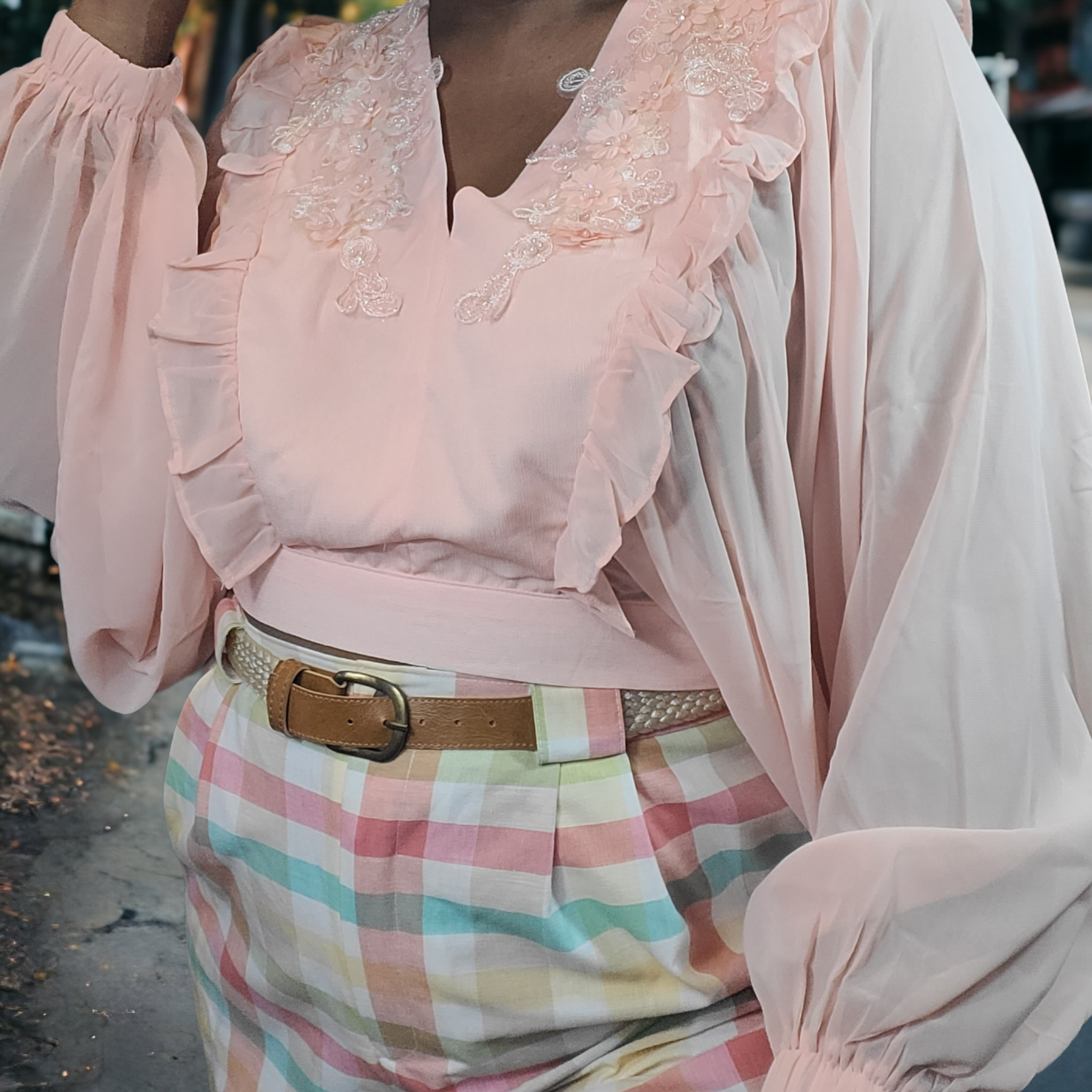 Bishop Sleeve Crop Blouse Size L