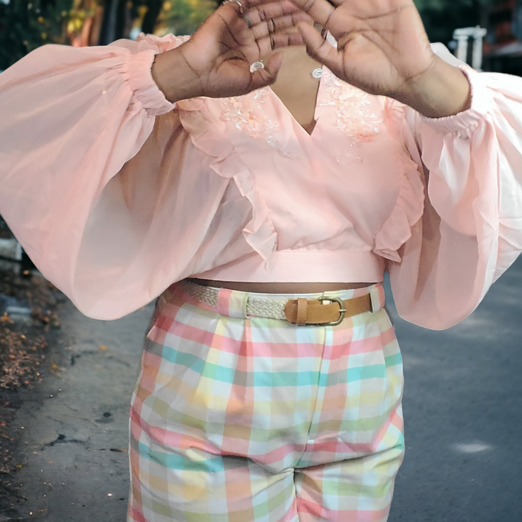 Bishop Sleeve Crop Blouse Size L