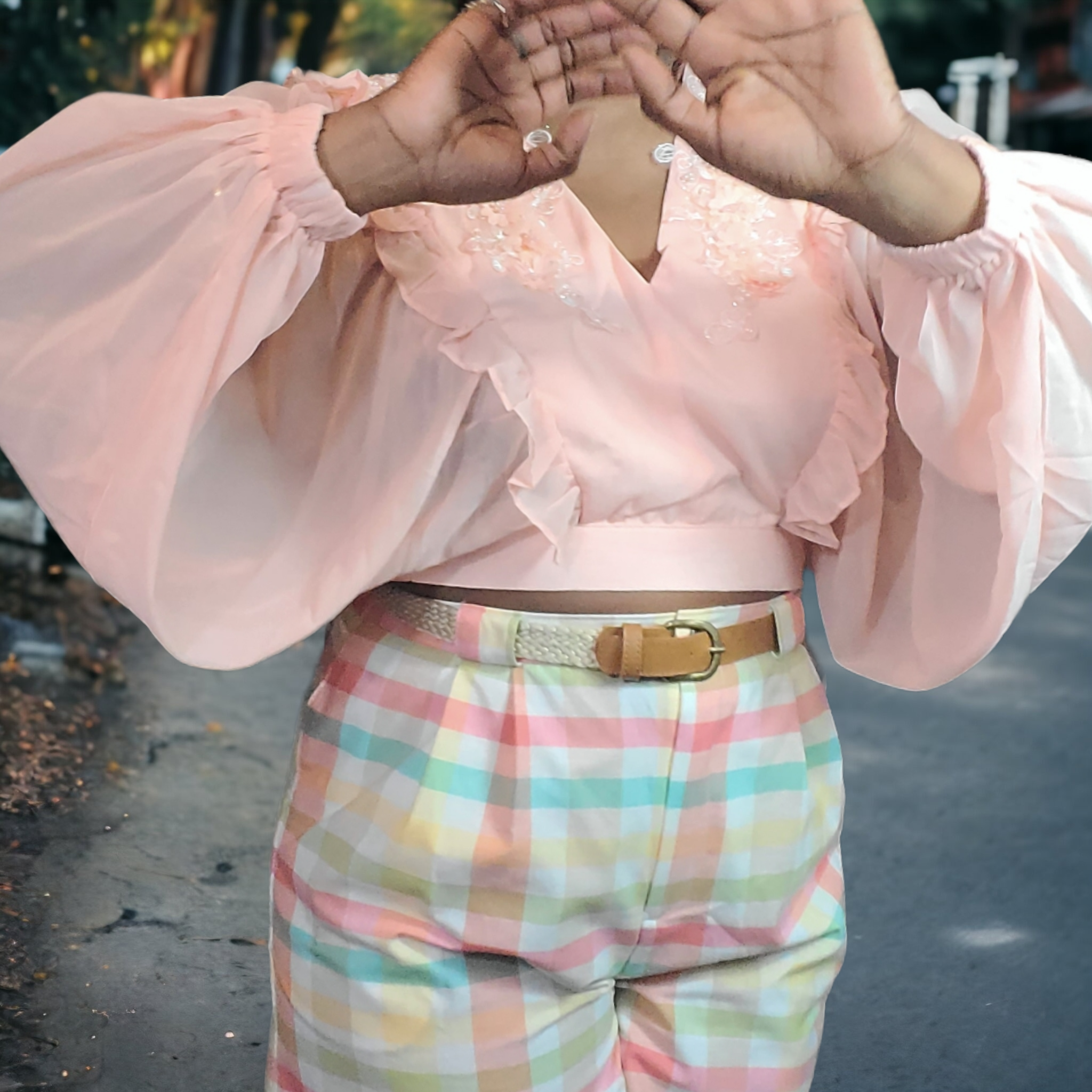 Bishop Sleeve Crop Blouse Size L