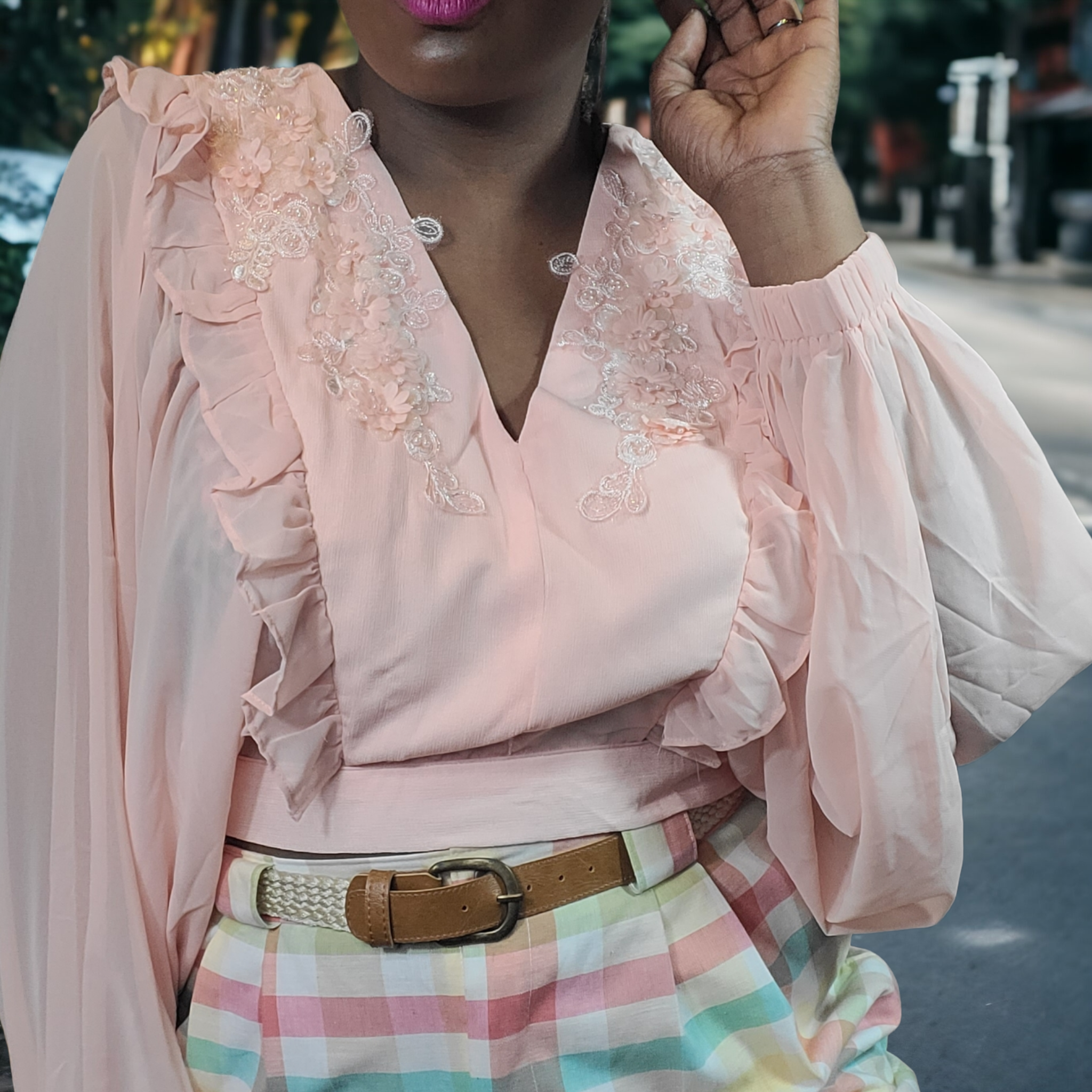 Bishop Sleeve Crop Blouse Size L