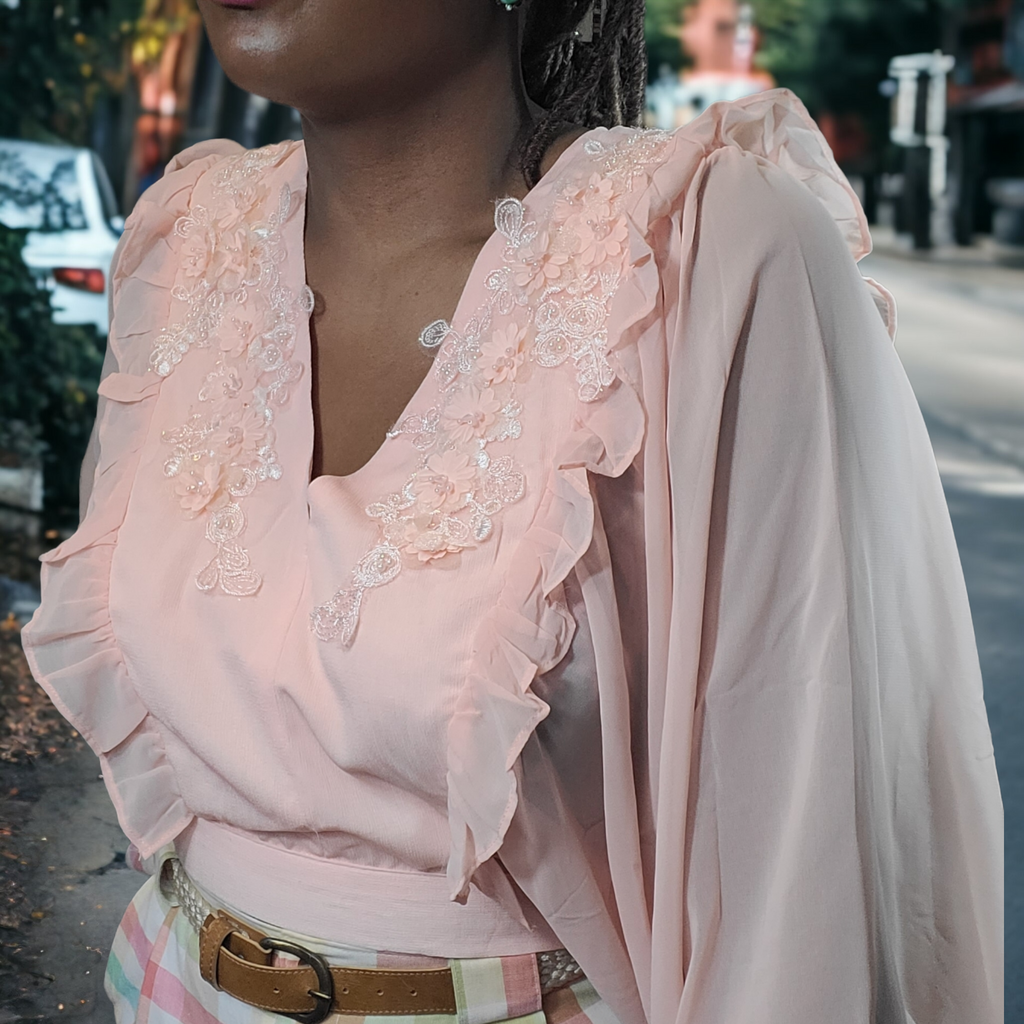 Bishop Sleeve Crop Blouse Size L