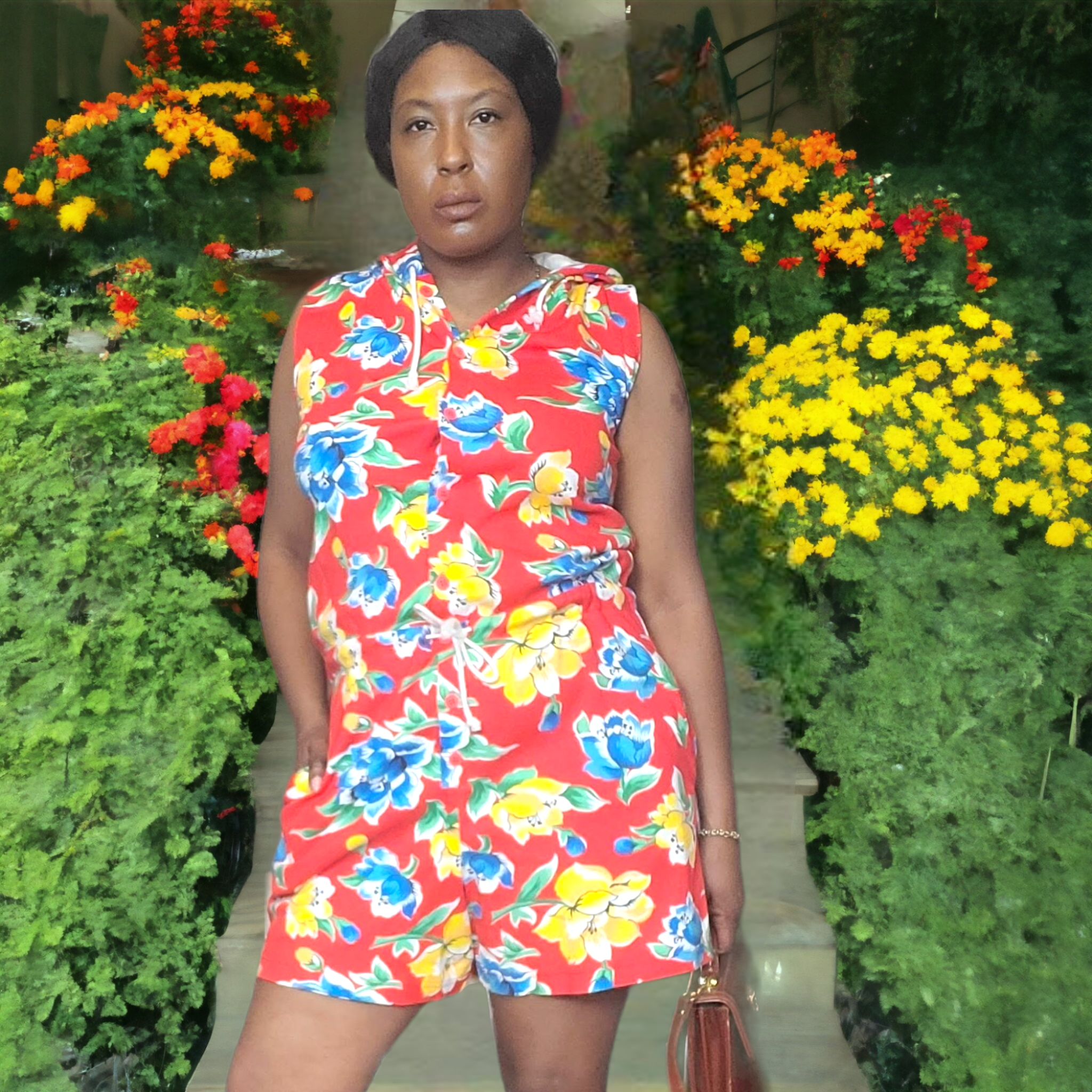 90s Vintage Adrienne Vittadini Floral Hooded Romper Size M
