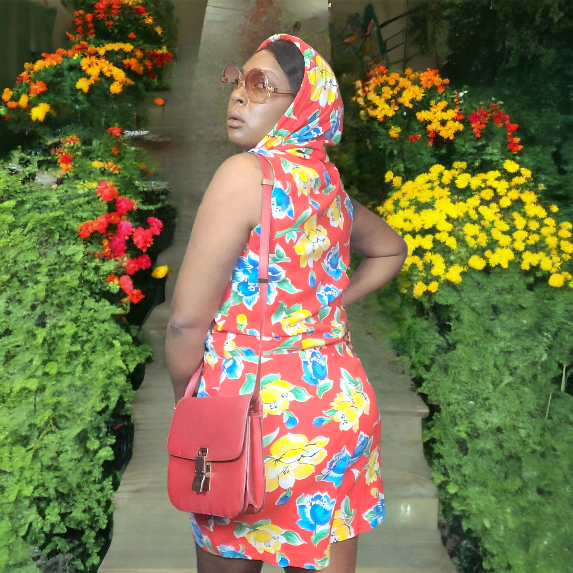 90s Vintage Cotton Red Floral Romper With Hood Lucille Golden Vintage