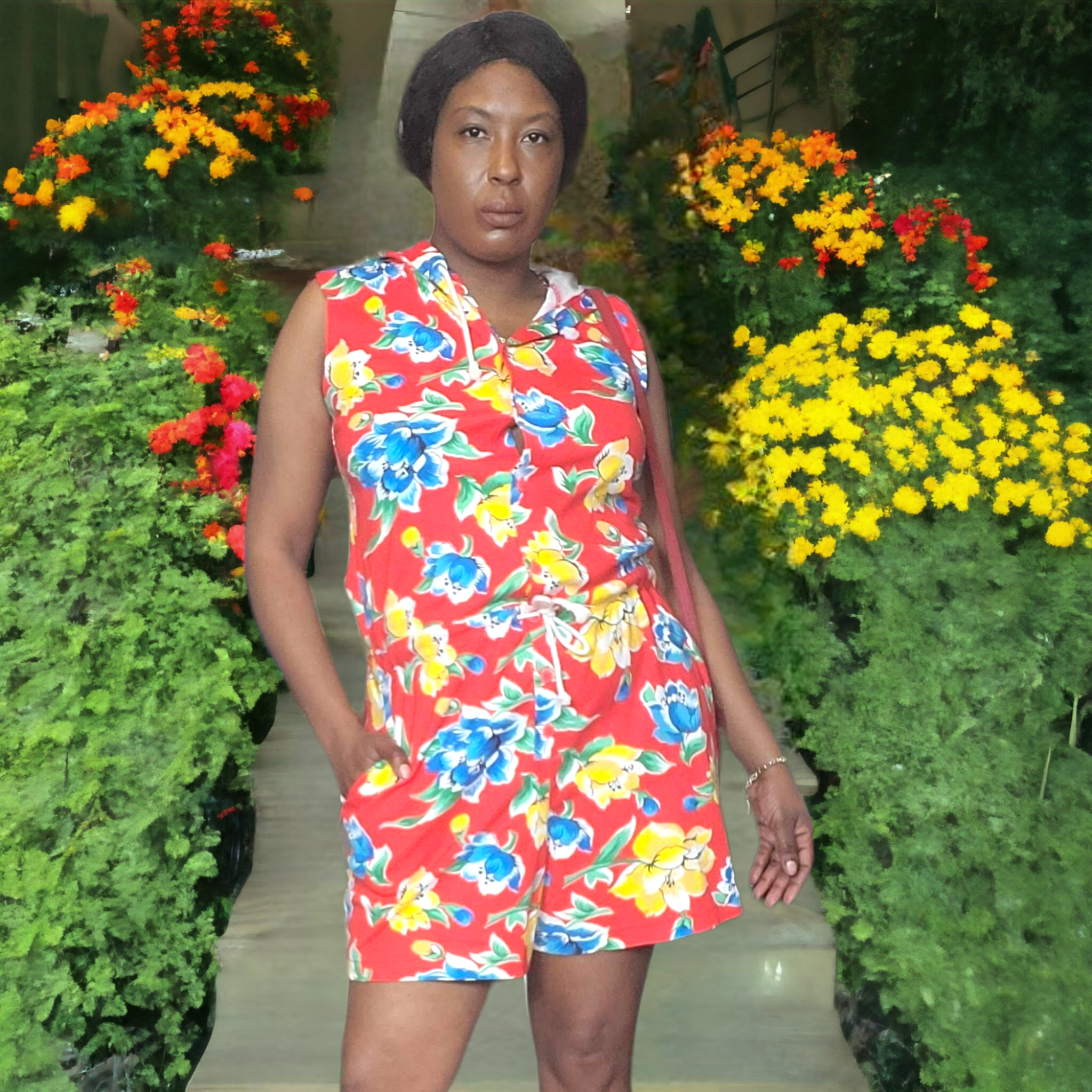 90s Vintage Adrienne Vittadini Floral Hooded Romper Size M