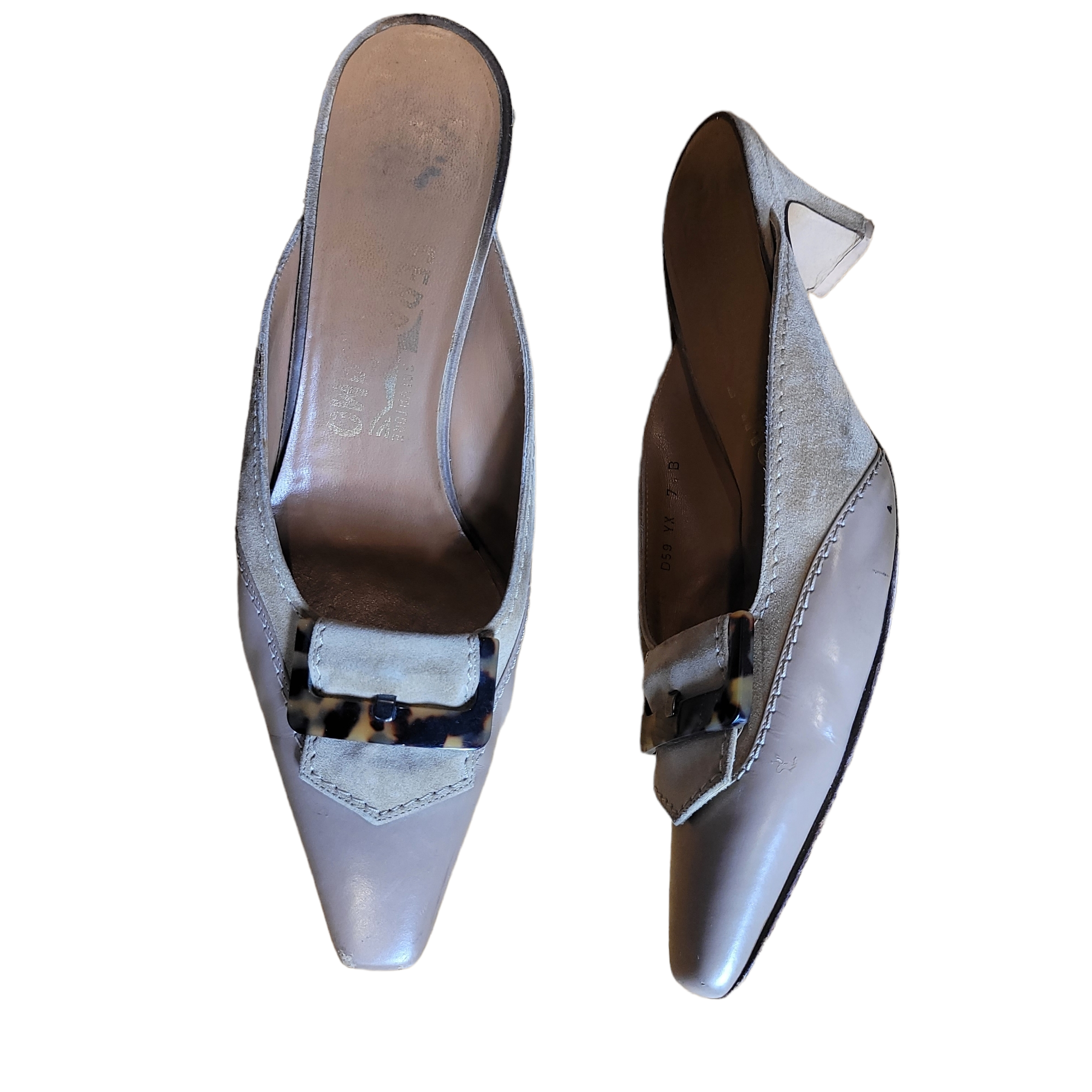 1990s Vintage Salvatore Ferragamo Slide in Mules -Vintage Kitten Heels-Lucille Golden Vintage Shoes 