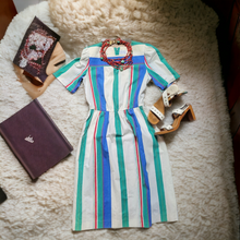 Load image into Gallery viewer, 1970s Vintage Dresses Cotton Stripe Leslie Fay Lucille Golden Vintage