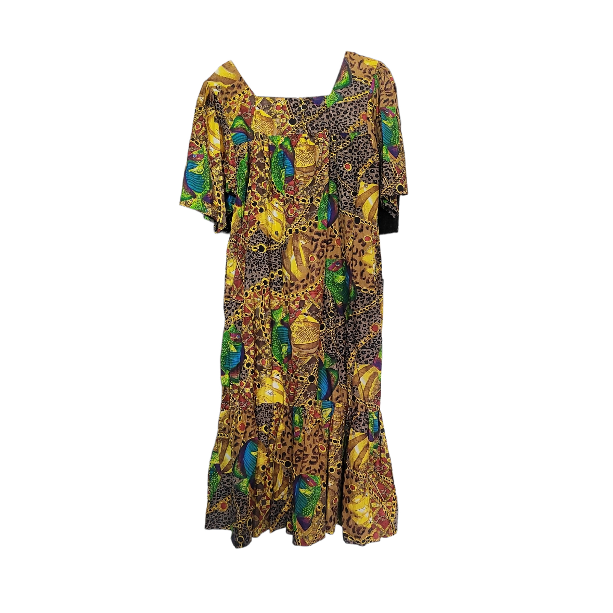 80s Vintage MuMu Phases Tropical Safari Cotton Maxi Dress Size XL, Mrs Roper Costume