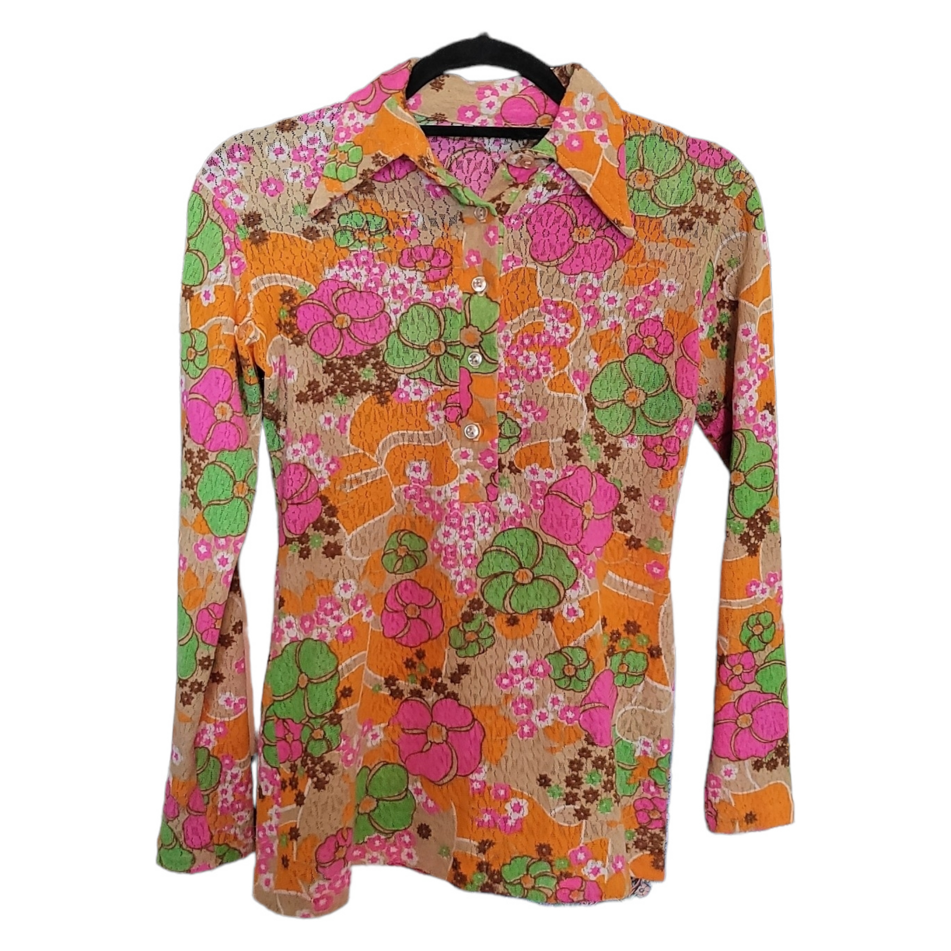 1960s Fashion Vintage Trippy Floral Psychedellic Print Knit Top Lucille Golden Vintage
