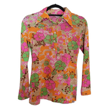 Load image into Gallery viewer, 1960s Fashion Vintage Trippy Floral Psychedellic Print Knit Top Lucille Golden Vintage
