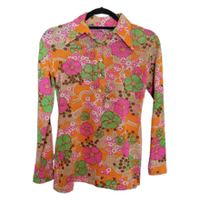 Load image into Gallery viewer, 1960s Fashion Vintage Trippy Floral Psychedellic Print Knit Top Lucille Golden Vintage