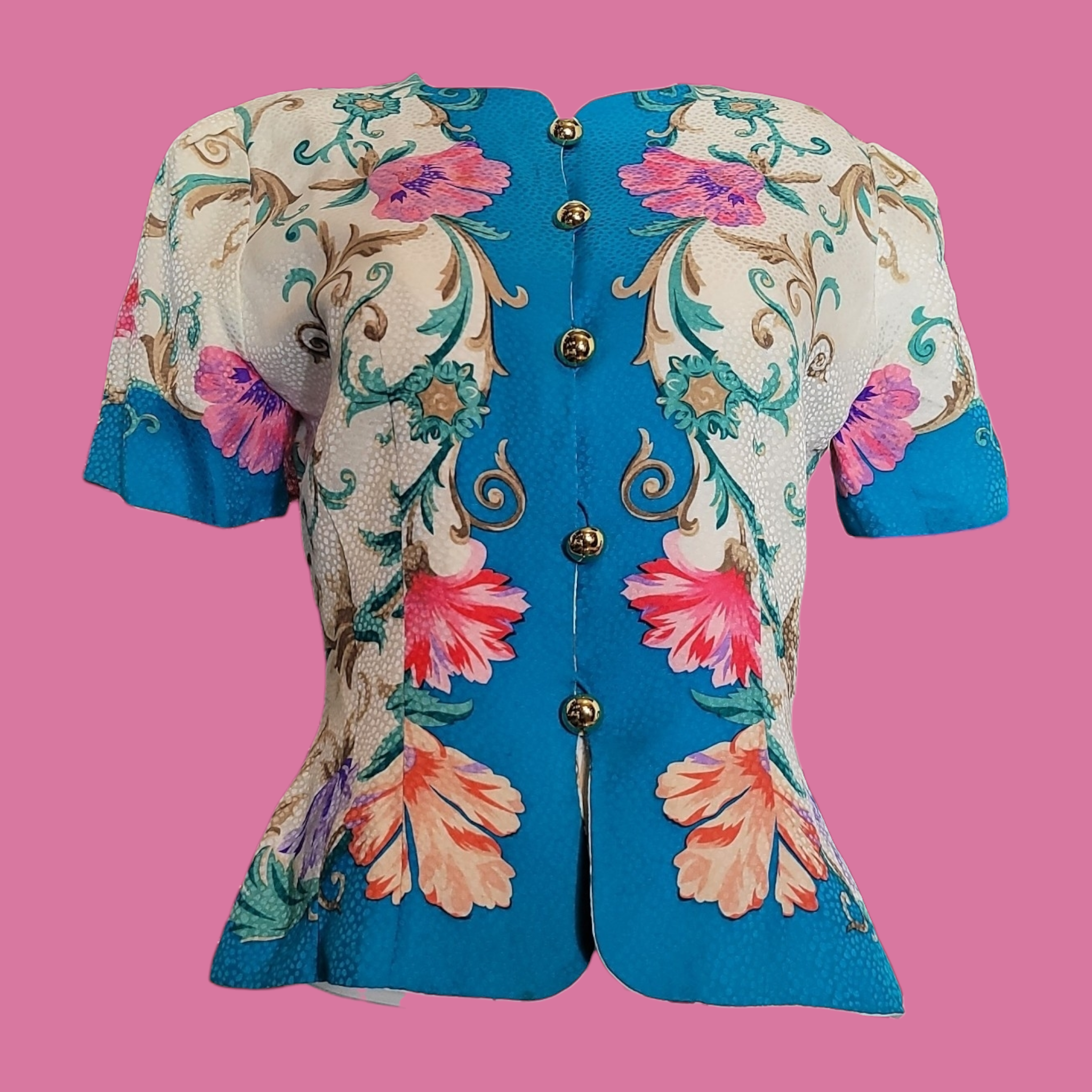 90s Vintage Maggy London Silk Baroque Blouse Size 4