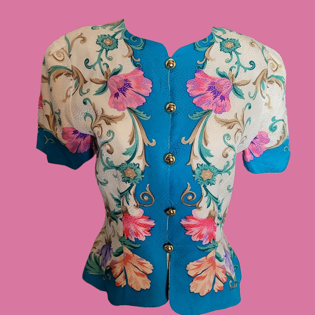 Quiet Luxury Vintage 90s Maggy London Silk Baroque Blouse Lucille Golden Vintage