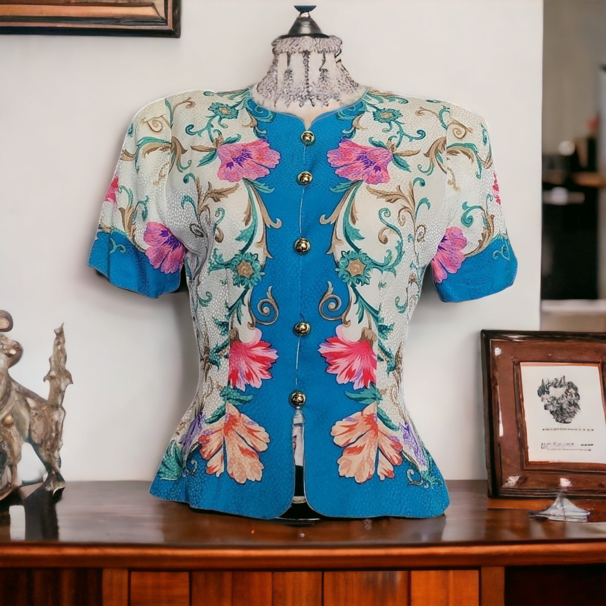 Quiet Luxury Vintage 90s Maggy London Silk Baroque Blouse Lucille Golden Vintage