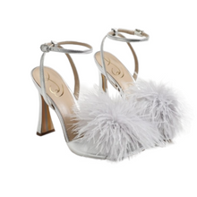 Load image into Gallery viewer, Sam Edelman Silver Leon Feather Heels Size 9