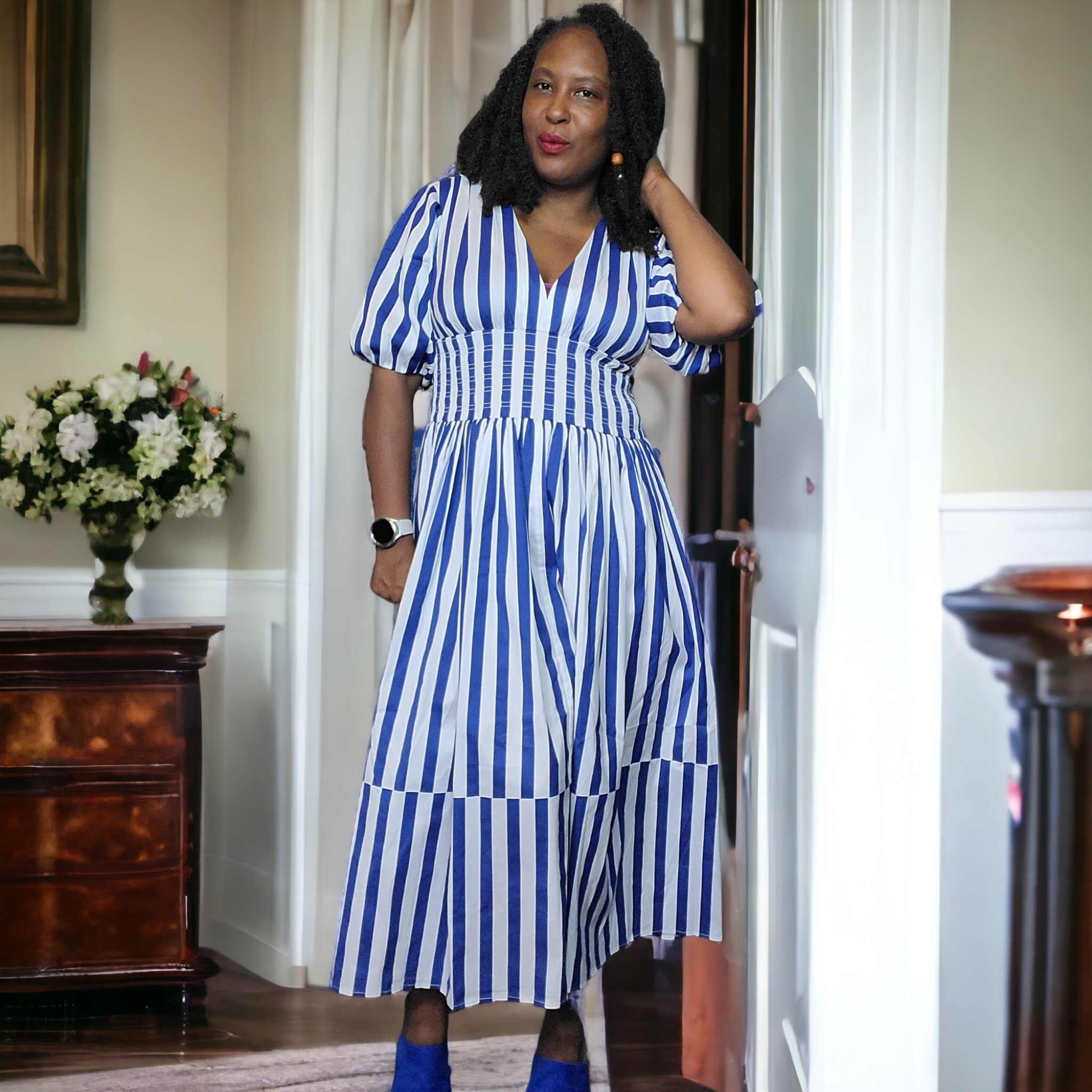 AYR Extra Extra Marais Blue Regatta Stripe Cotton Poplin Dress
