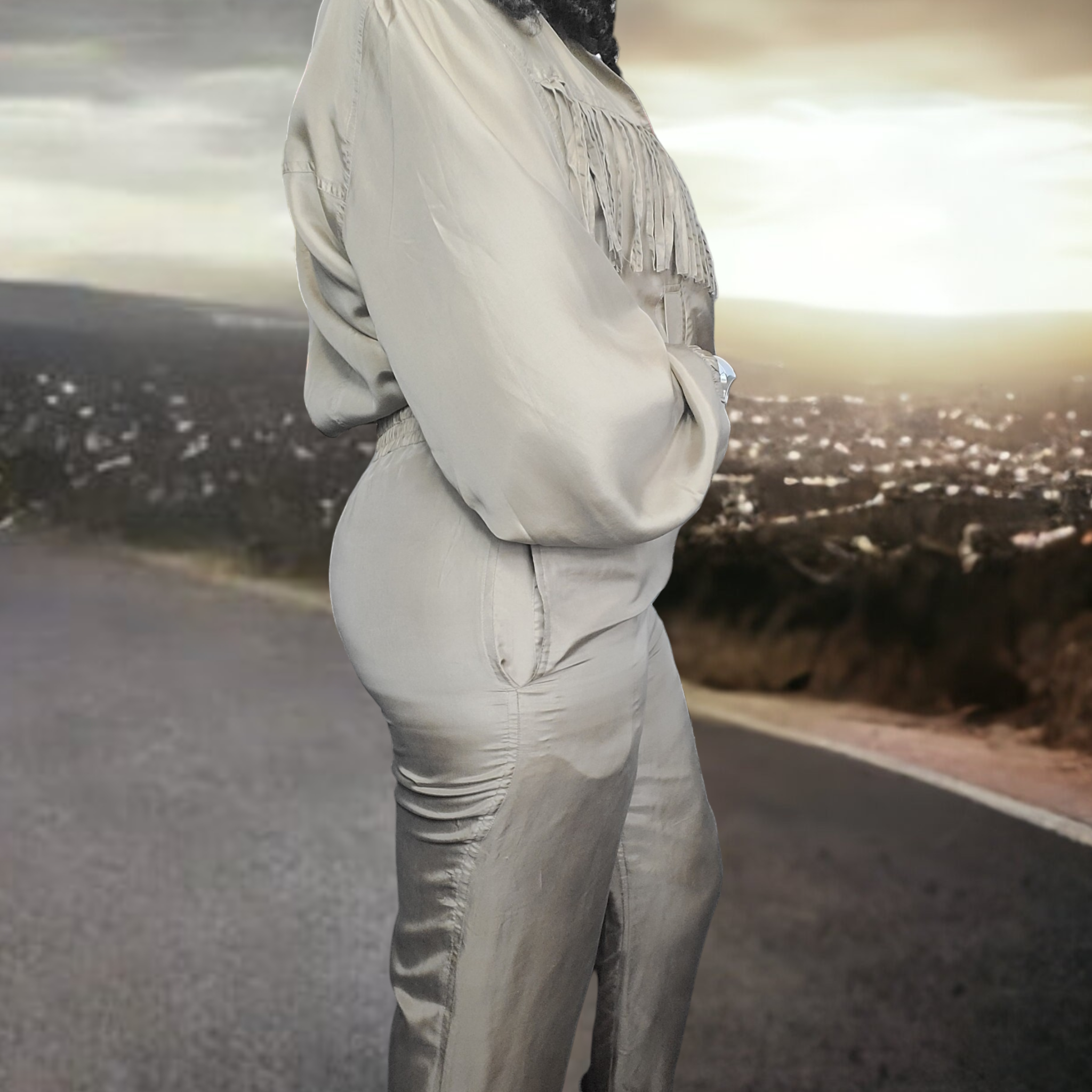 80s Silk Fringe Jogging Suit Size L Krista Kay By Blair Boutique