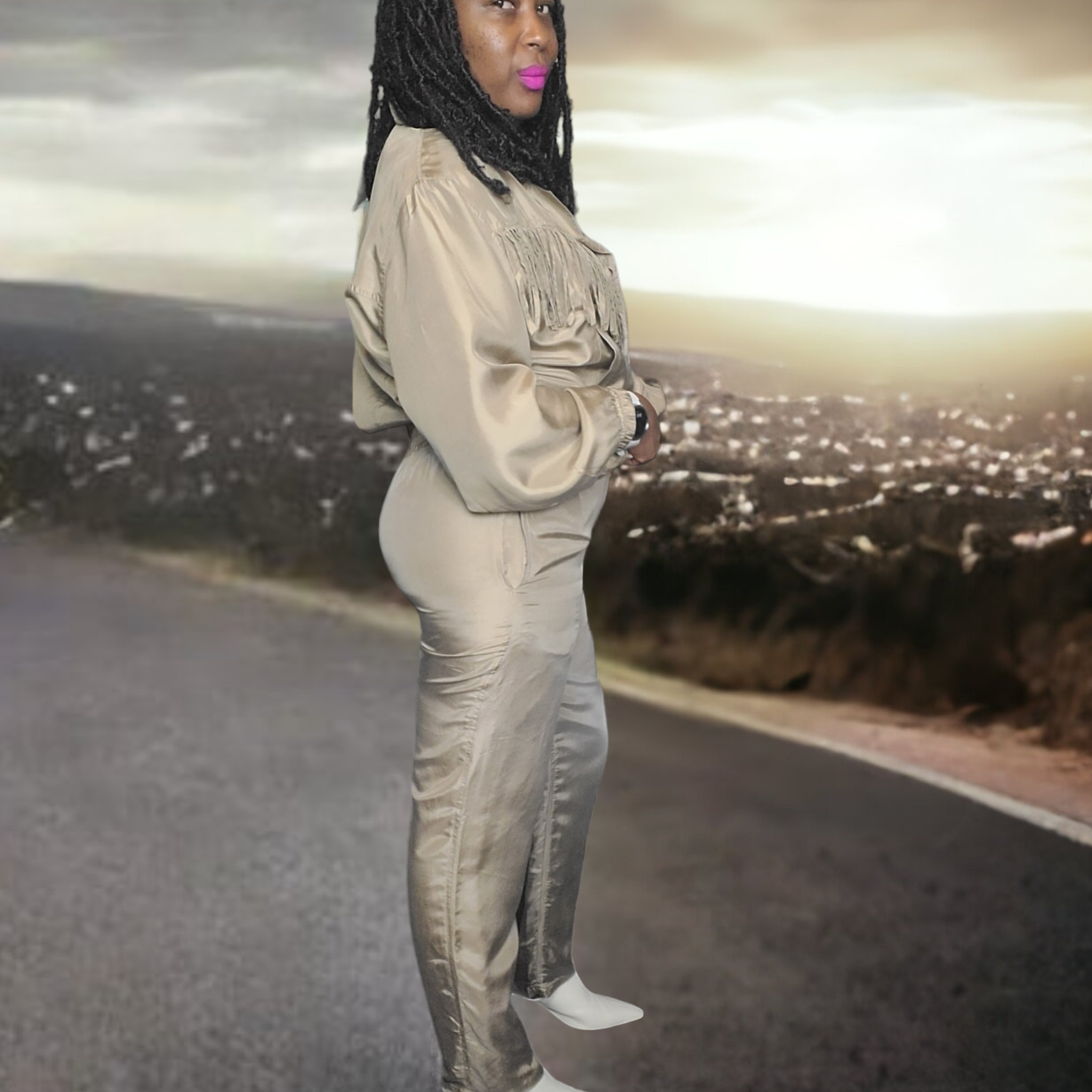 80s Silk Fringe Jogging Suit Size L Krista Kay By Blair Boutique