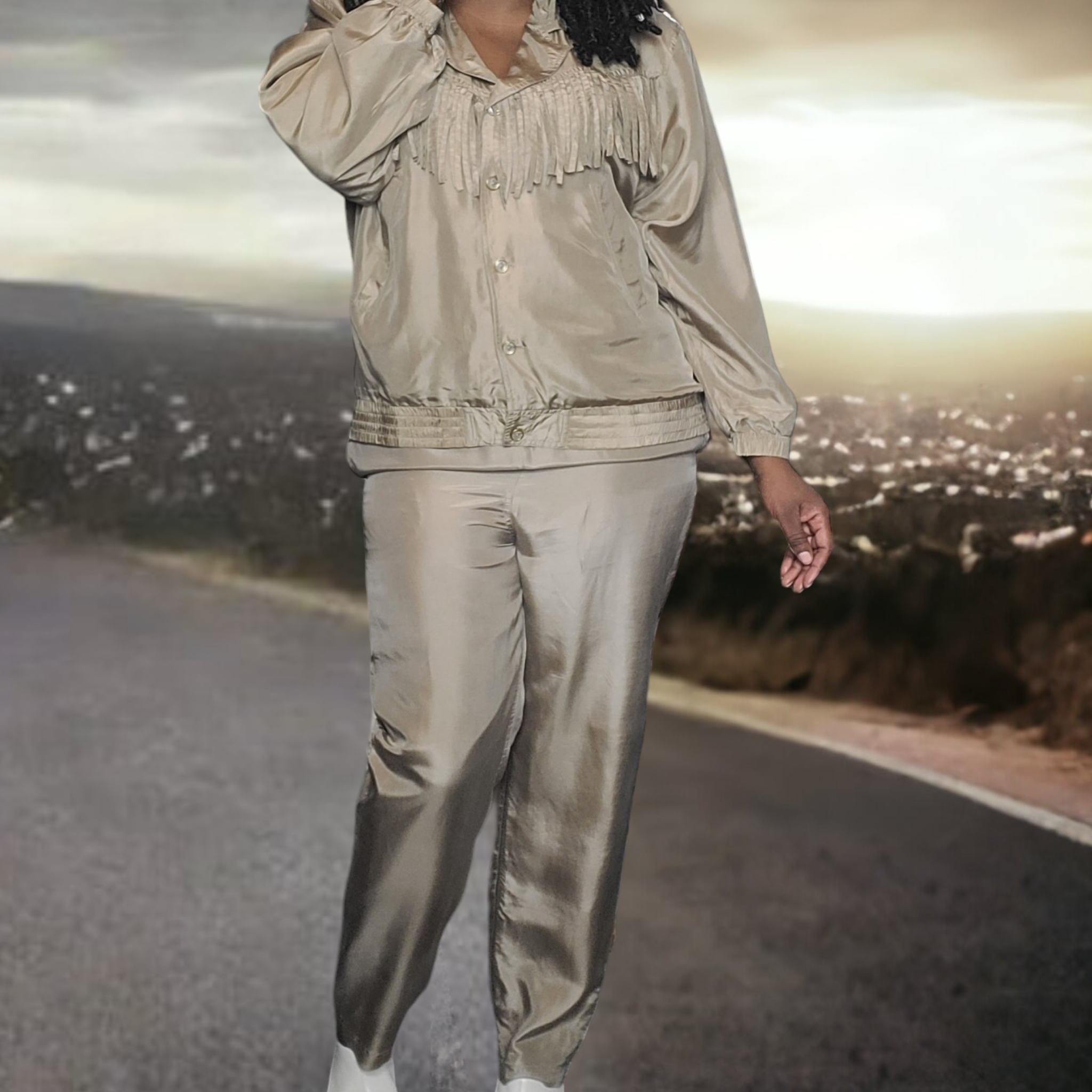 80s Silk Fringe Jogging Suit Size L Krista Kay By Blair Boutique