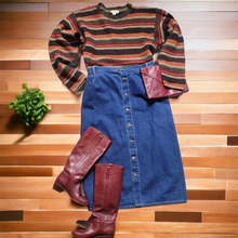 Load image into Gallery viewer, 80s Vintage Crew Stripe Wool Sweater Oarsmon Logo Unisex Size XL -Lucille Golden Vintage - Vintage Ninewest Riding Boots -Vintage Halston- Gender Neutral
