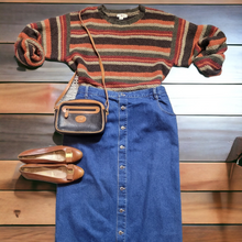 Load image into Gallery viewer, 80s Vintage Crew Stripe Wool Sweater Oarsmon Logo Unisex Size XL -Lucille Golden Vintage -Vintage Denim Maxi Skirt- Vintage Nina Ricci Bags
