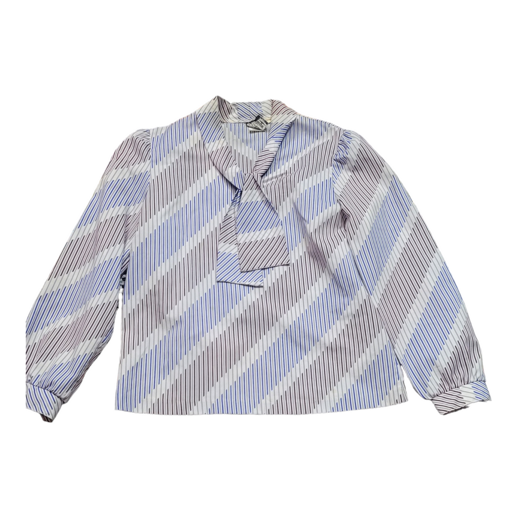 70s Vintage Stripe Secretary Blouse With Bow The Petite Concept Size S