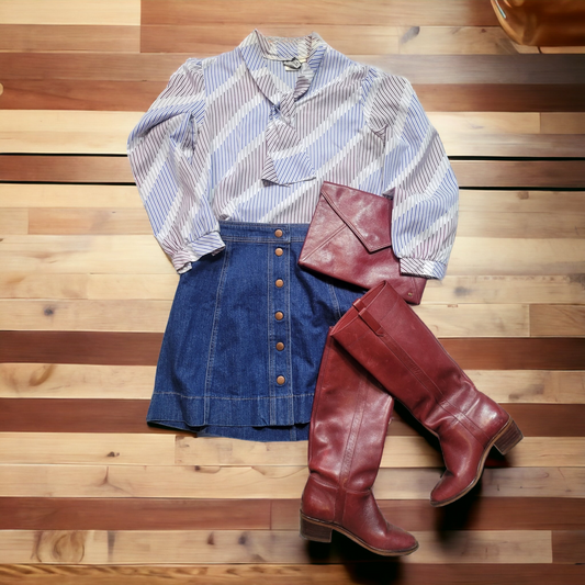 70s Vintage Stripe Secretary Blouse With Bow The Petite Concept Size S