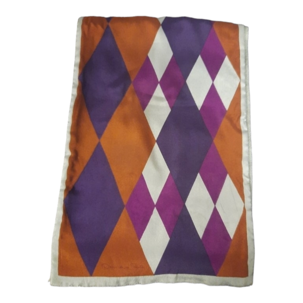 1970s Oscar de la Renta Silk & Wool Diamond Print Scarf