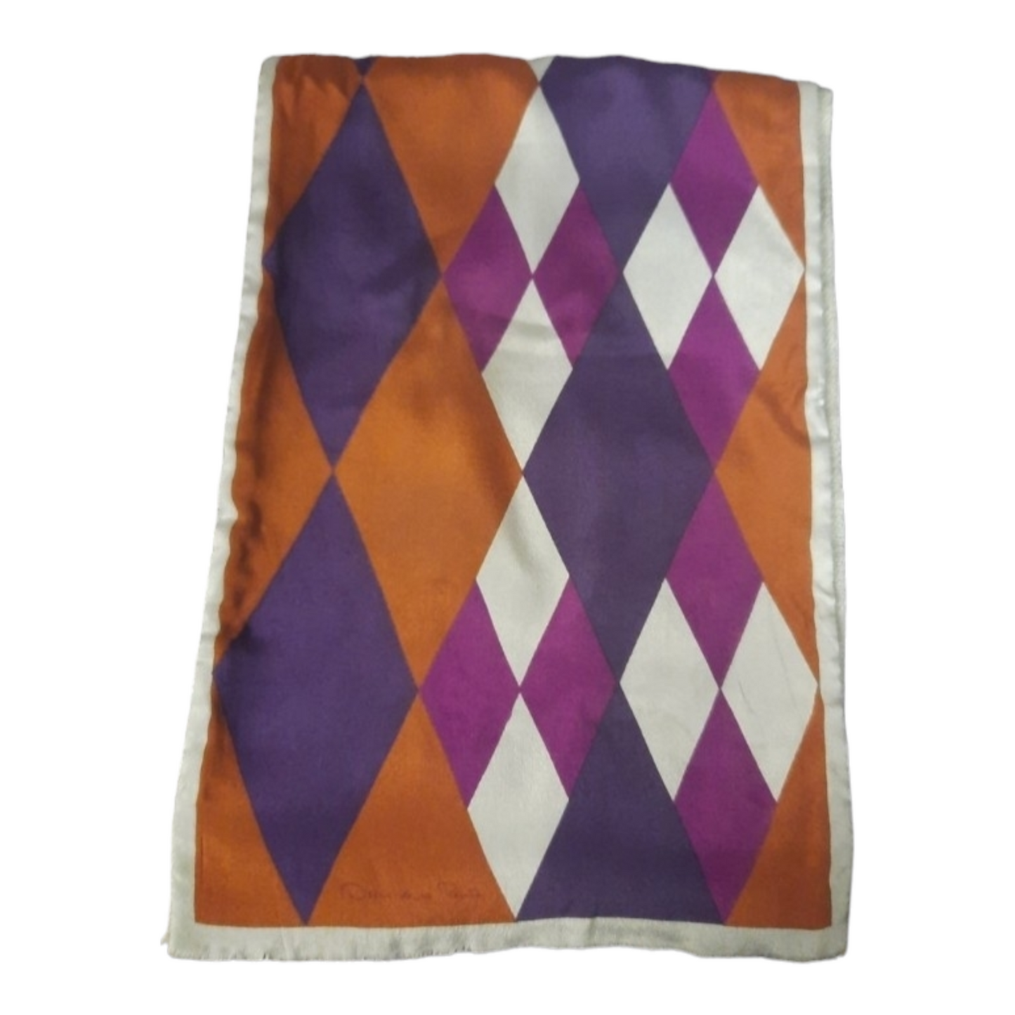1970s Oscar de la Renta Silk & Wool Diamond Print Scarf