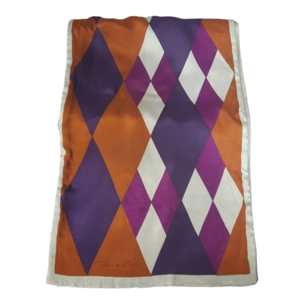 1970s Oscar de la Renta Silk & Wool Diamond Print Scarf