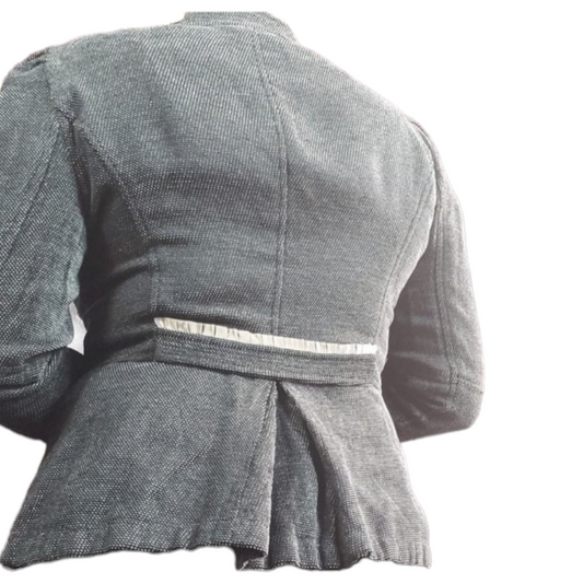 Armani Collezioni Antinea srl Chenile Woven Ruffle Trim Blazer Size 12 Black