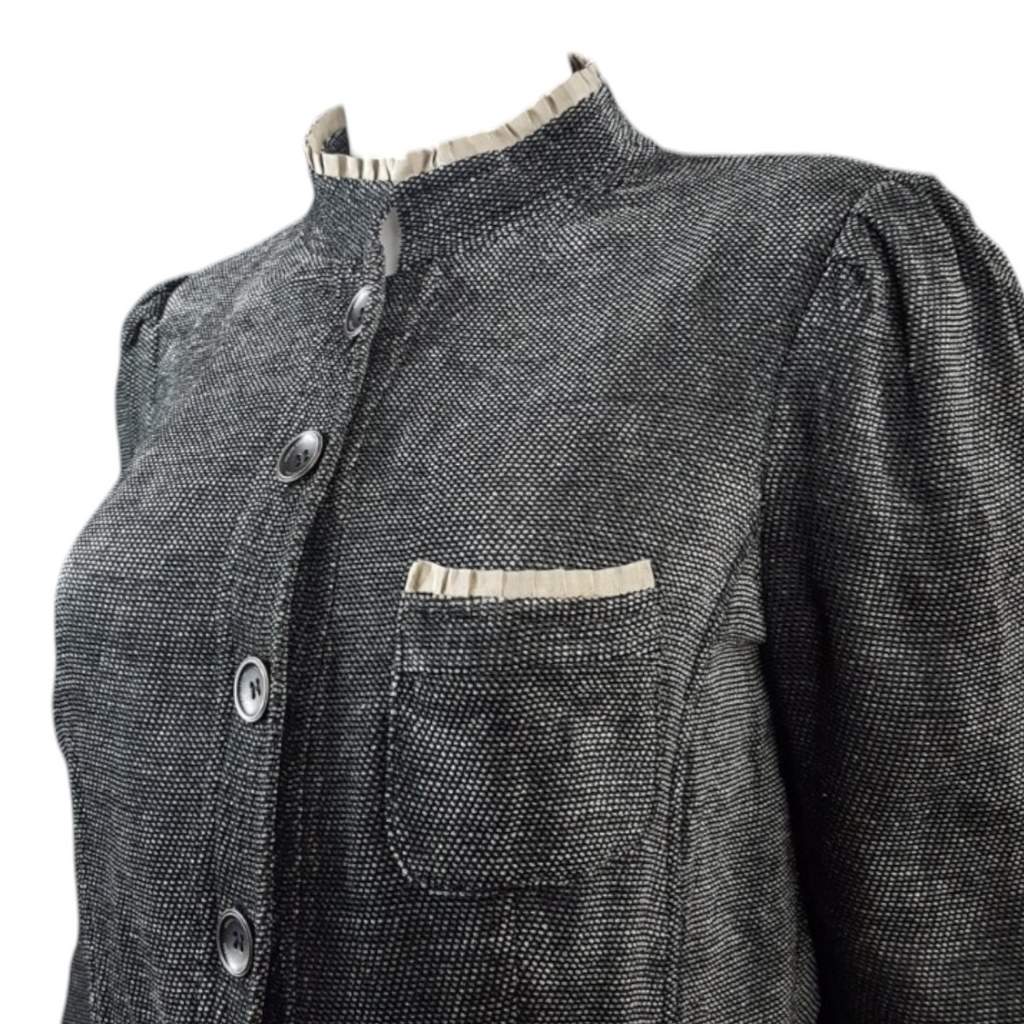 Armani Collezioni Antinea srl Chenile Woven Ruffle Trim Blazer Size 12 Black