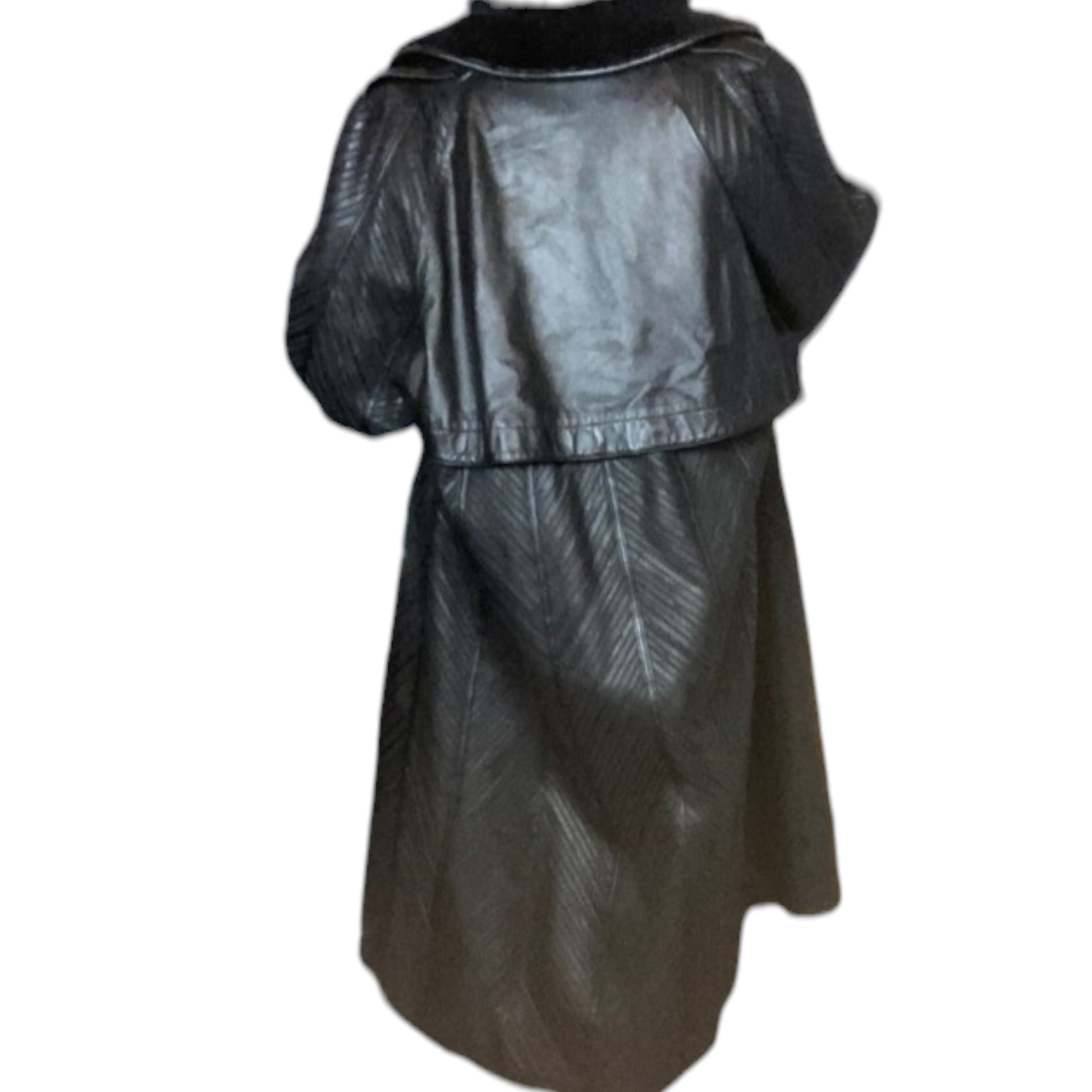 Vintage Black Leather Trench Coat- Maxi Leather Coat - Issey Miyake Pleats -Lucille Golden Vintage