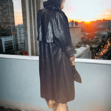 Load image into Gallery viewer, Vintage Black Leather Trench Coat- Maxi Leather Coat - Issey Miyake Pleats -Lucille Golden Vintage
