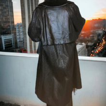 Load image into Gallery viewer, Vintage Black Pleated  Maxi Leather Coat Size L
