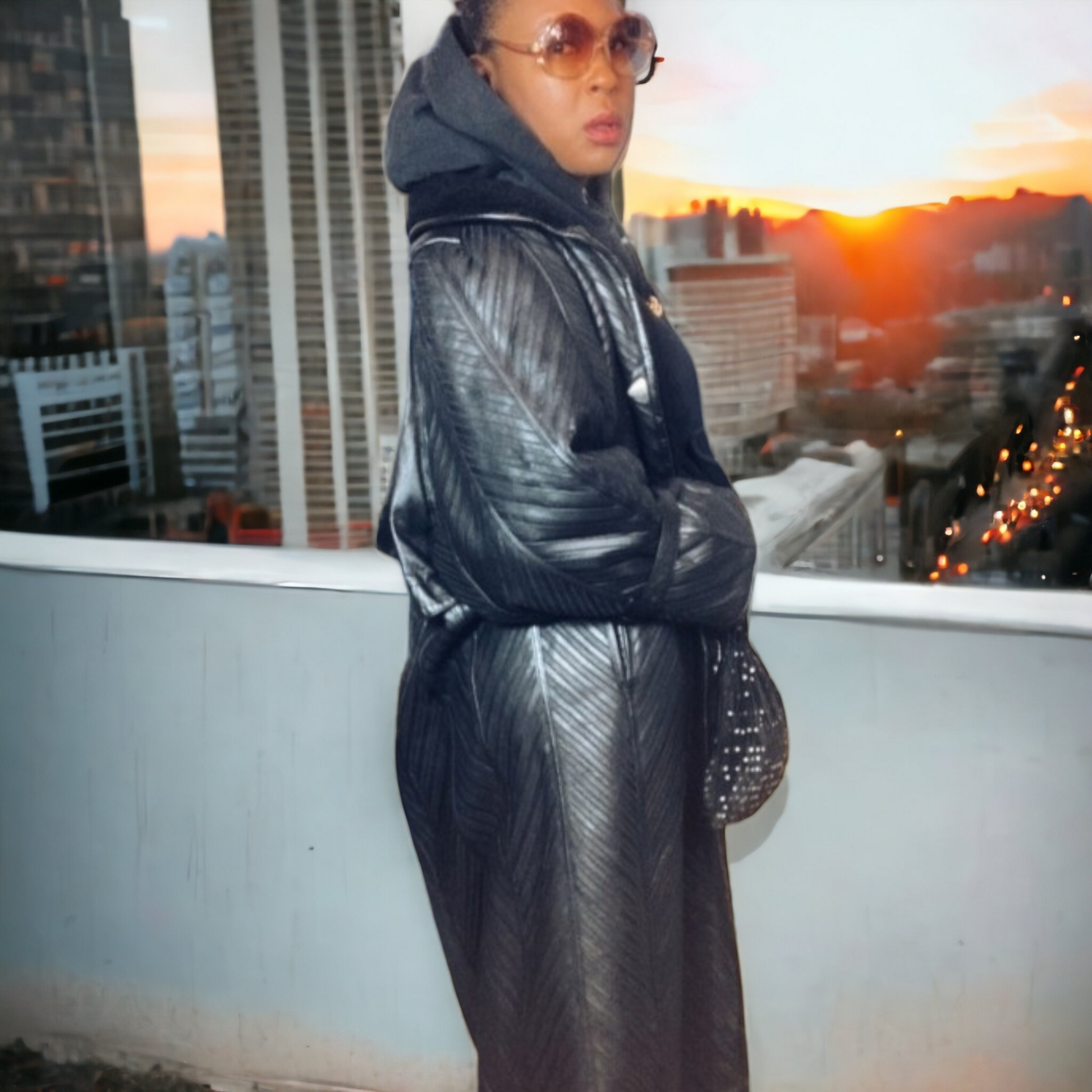 Vintage Black Leather Trench Coat- Maxi Leather Coat - Issey Miyake Pleats -Lucille Golden Vintage