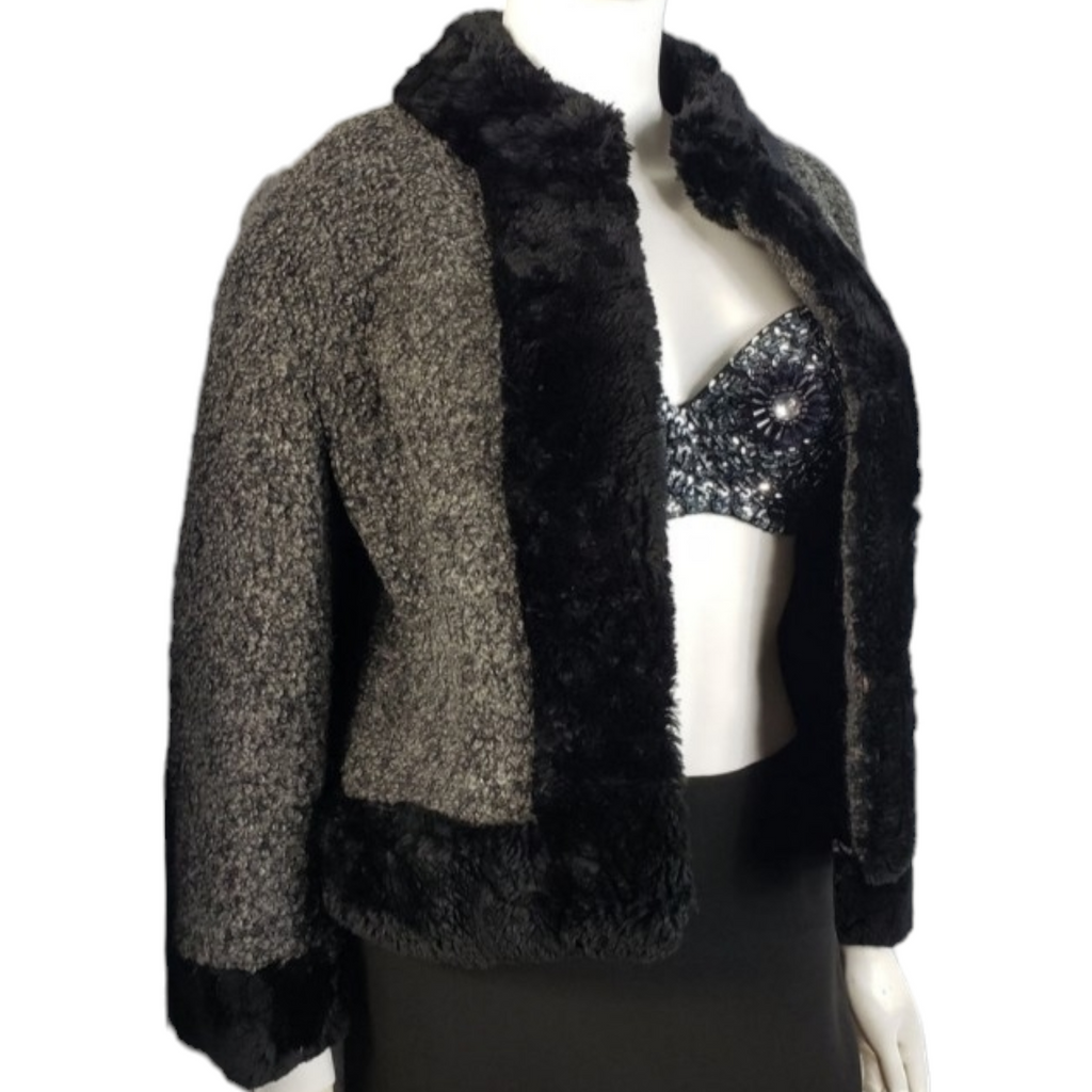 Vintage Seymour Fox Goldrings Couture Wool Boucle Faux Fur Collar Coat Jacket Size M