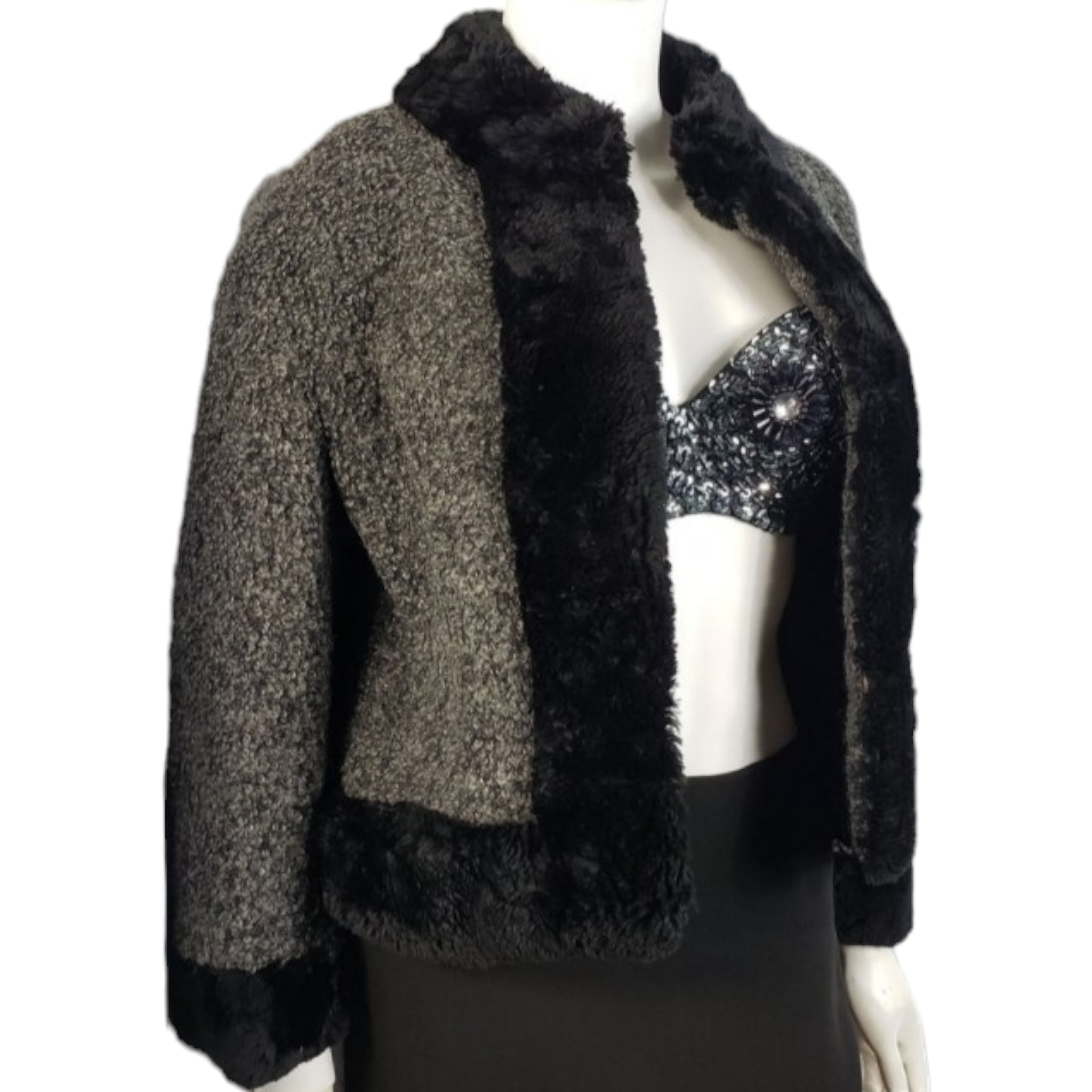 Vintage Seymour Fox Goldrings Couture Wool Boucle Faux Fur Collar Coat Jacket Size M