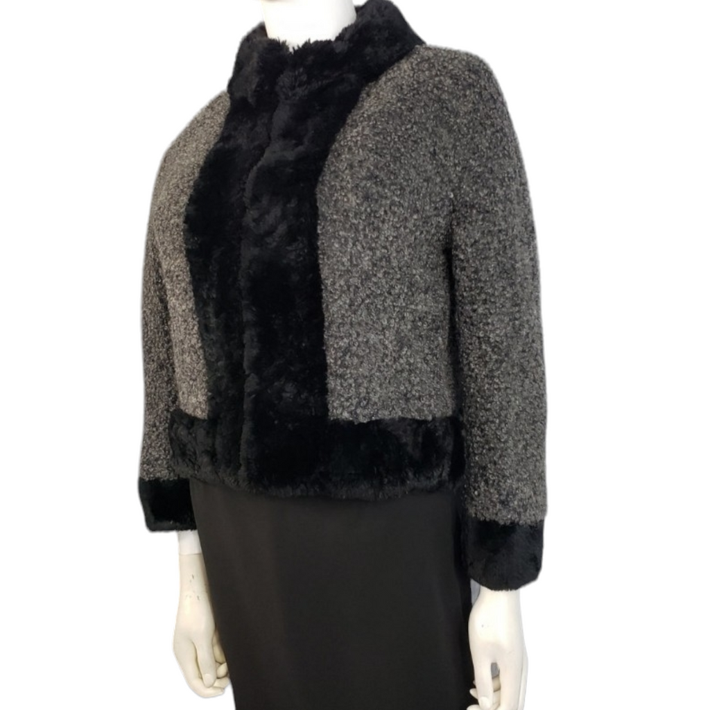 Vintage Seymour Fox Goldrings Couture Wool Boucle Faux Fur Collar Coat Jacket Size M